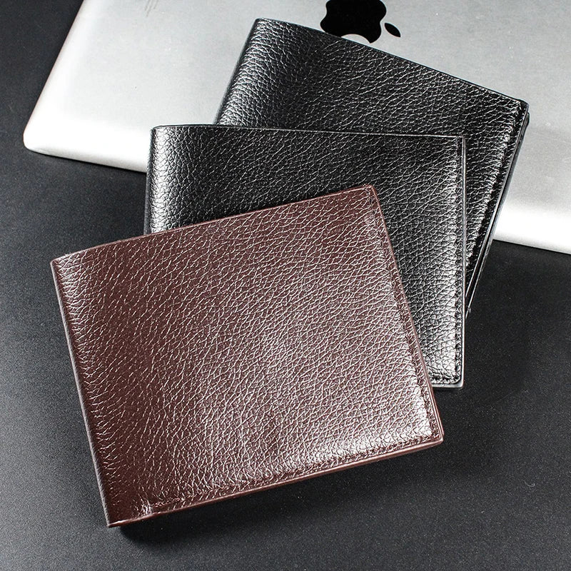 Men'S Wallet 100% PU Leather Men Wallets Premium Product Real Cowhide Wallets for Man Short Black Walet Portefeuille Homme